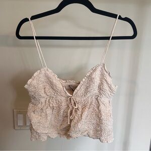 Zara Ivory Smocked Tie-Front Cami Top